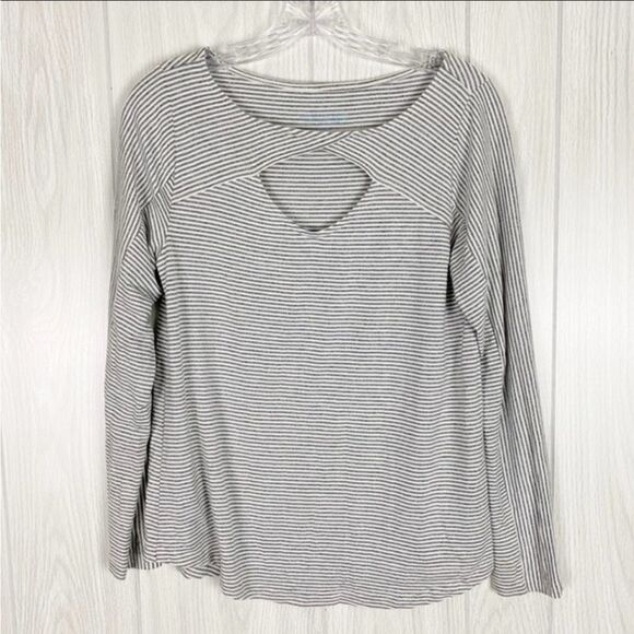 Soft Surroundings | Striped Grey & White Hyacinth Top Size Large - Picture 2 of 5